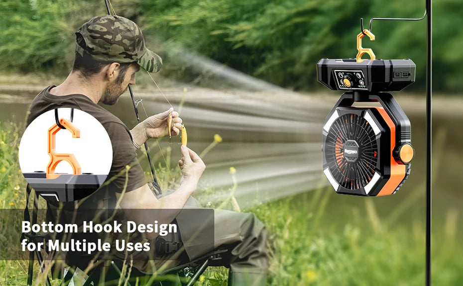 20000mAh Battery Camping Fan with 4 LED Lantern 8 Speeds Desk Fan Portable Outdoor Fan for Outdoor Camping Tent and Fishing