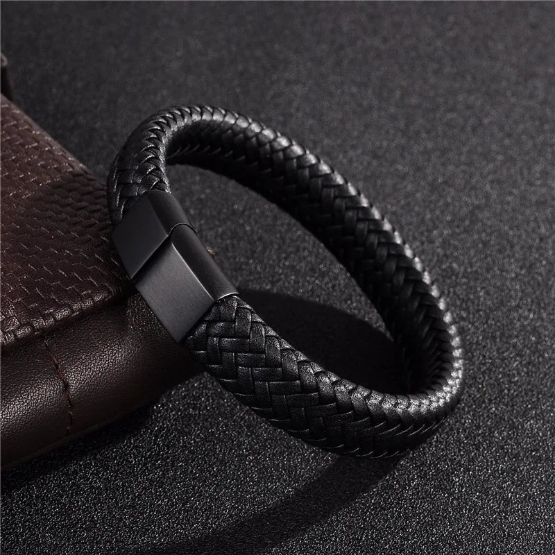 Black PU Leather Magnetic Bracelet for Men