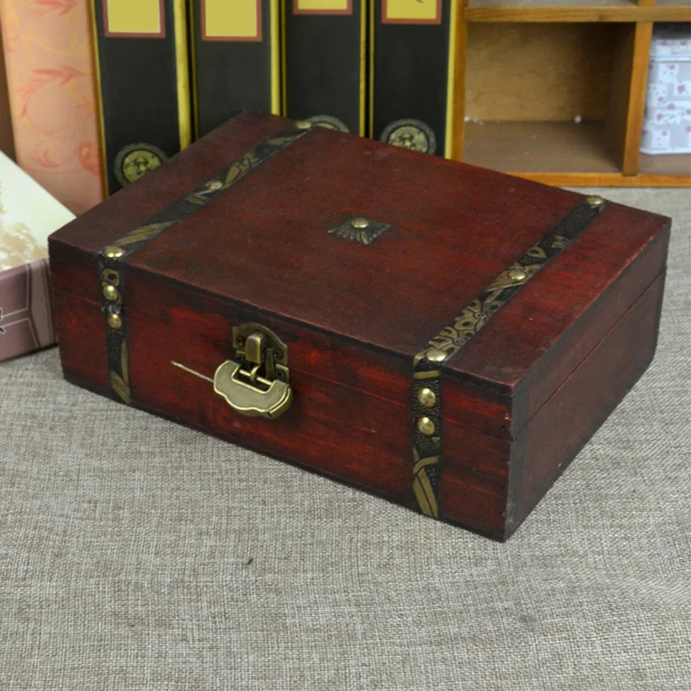 Træskrin i vintagestil, 23 × 16 × 7.5 cm