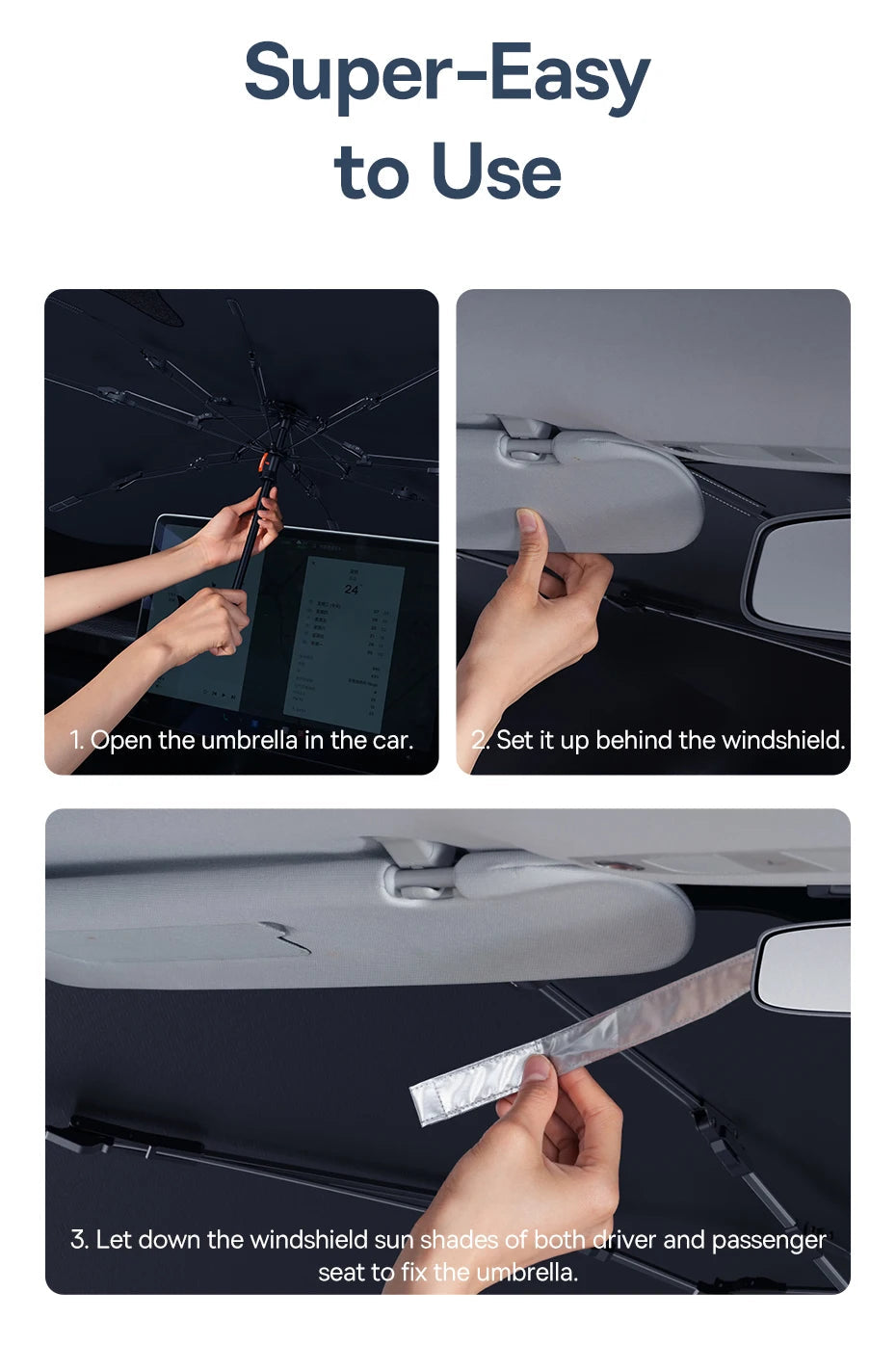 Baseus Car Windshield Sun Shade Umbrella Wider Hemmed Edges Cover Front Window Sunshades Summer Sun Protection Accessories