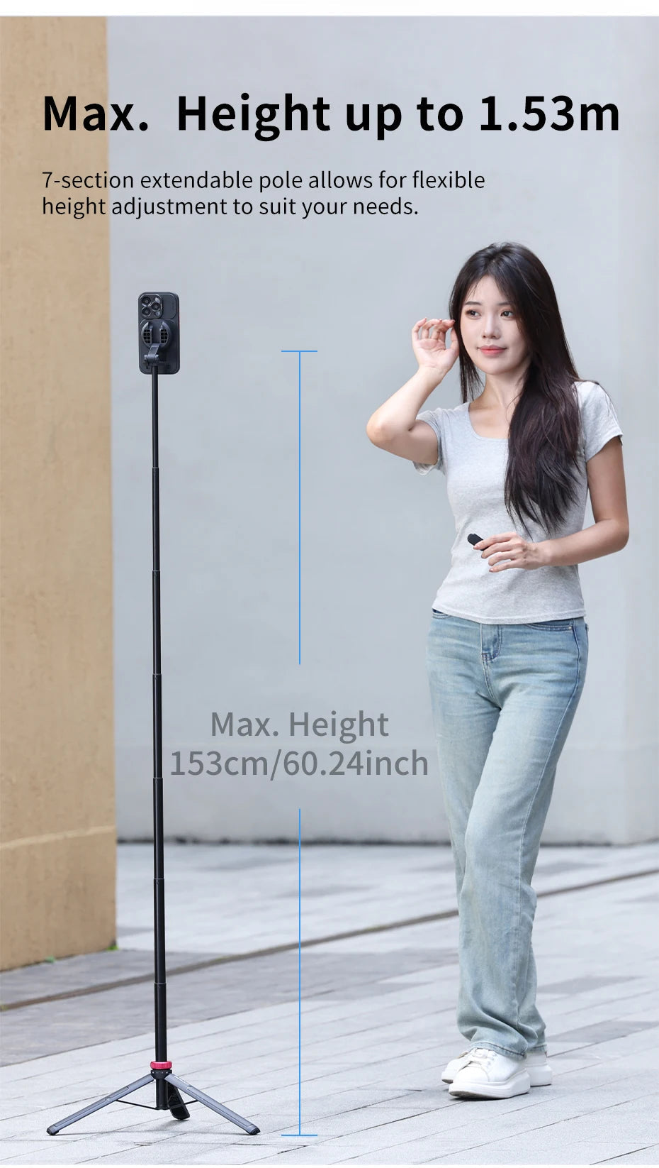 Ulanzi MT-84 1.53M Magsafe Selfie Stick Tripod Stand Bluetooth Remote Phone Extension Tripod for IPhone 16 15 LiveStreaming Vlog