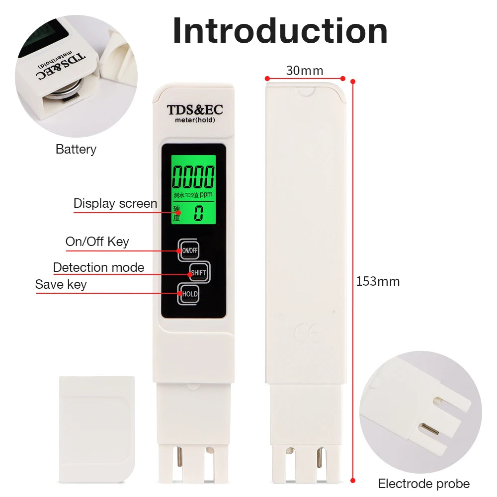 Digital EC, TDS and Water Temperature Test Pen