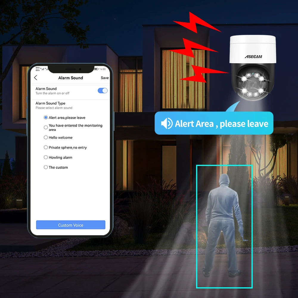 8MP 4K PTZ IP Security Camera with Face Detection, Audio, PoE and Color Night Vision