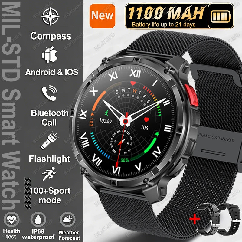 Smartwatch con chiamata Bluetooth all'aperto con bussola e GPS collegato al telefono