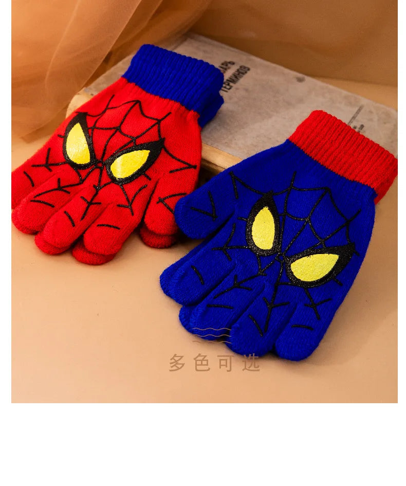 Diseny Spiderman Winter Children's Warm Gloves Marvel Anime Cartoon Knitted Gloves Cute Decoration Kids Christmas Gifts 5-10Y