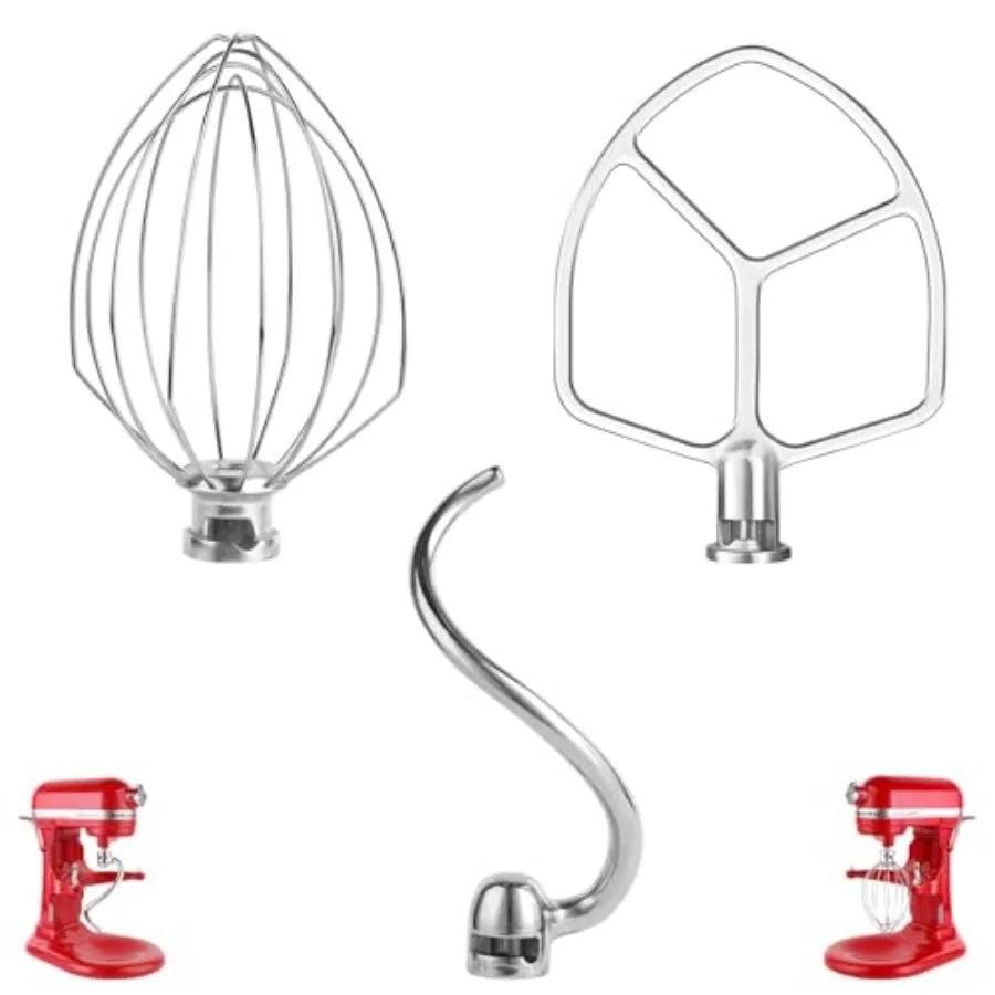 Stainless Steel 3-Piece Wire Whisk Kit for KitchenAid 5-6QT Mixers