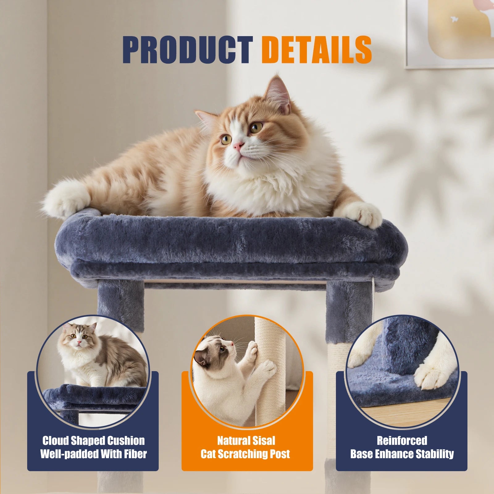 63" Multi-Level Cat Tree Tower with Condo, Hammock & Sisal Posts