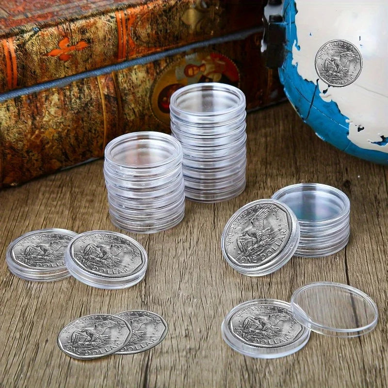 27mm Clear Coin Capsules with Organiser, 100 Pieces