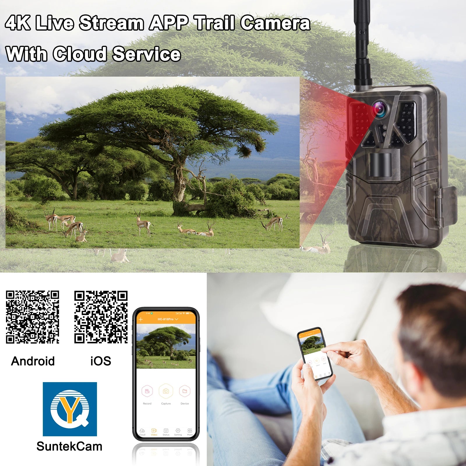 4G Trail Camera with APP Live Video, 4K Recording, 30MP Photos