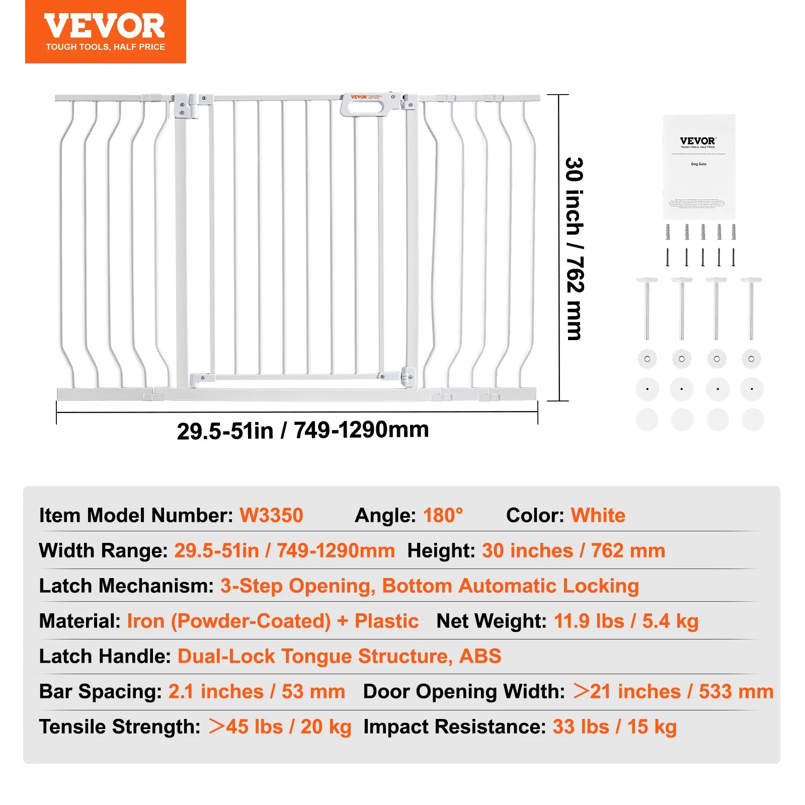 Adjustable Baby Gate with Auto-Close Door for Stairs and Doorways