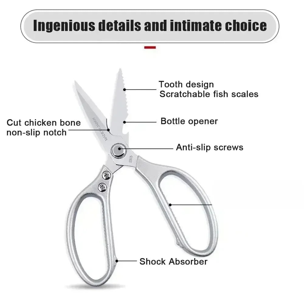 Professional 8.5-inch kitchen scissors with a variety of handle materials to choose from; multi-functional tool food scissors