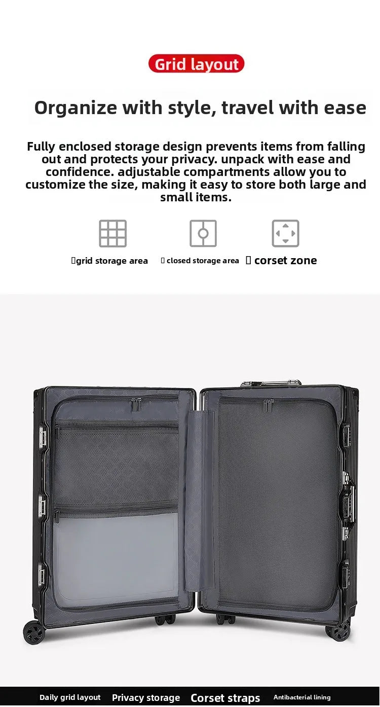 Aluminum Frame Suitcase with Silent All-Terrain Wheels and Cup Holder