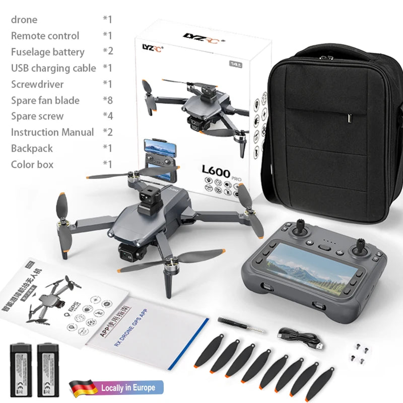 L600 PRO MAX GPS Drone Professional 8K Camera 3-axis Gimbal Aerial 5G WIFI FPV Brushless Motor 360 ° Laser Obstacle Avoidance Optical Flow Hover with Large Screen Remote Control Aircraft Folding Quadcopter Drones Kids Toys G
