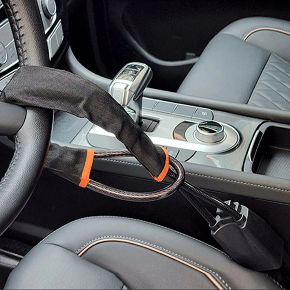 SEAMETAL Car Steering Wheel Lock Universal Antitheft Device Auto Seat Belt Buckle Lock Rope Steel Cable for Car Truck SUV Van RV