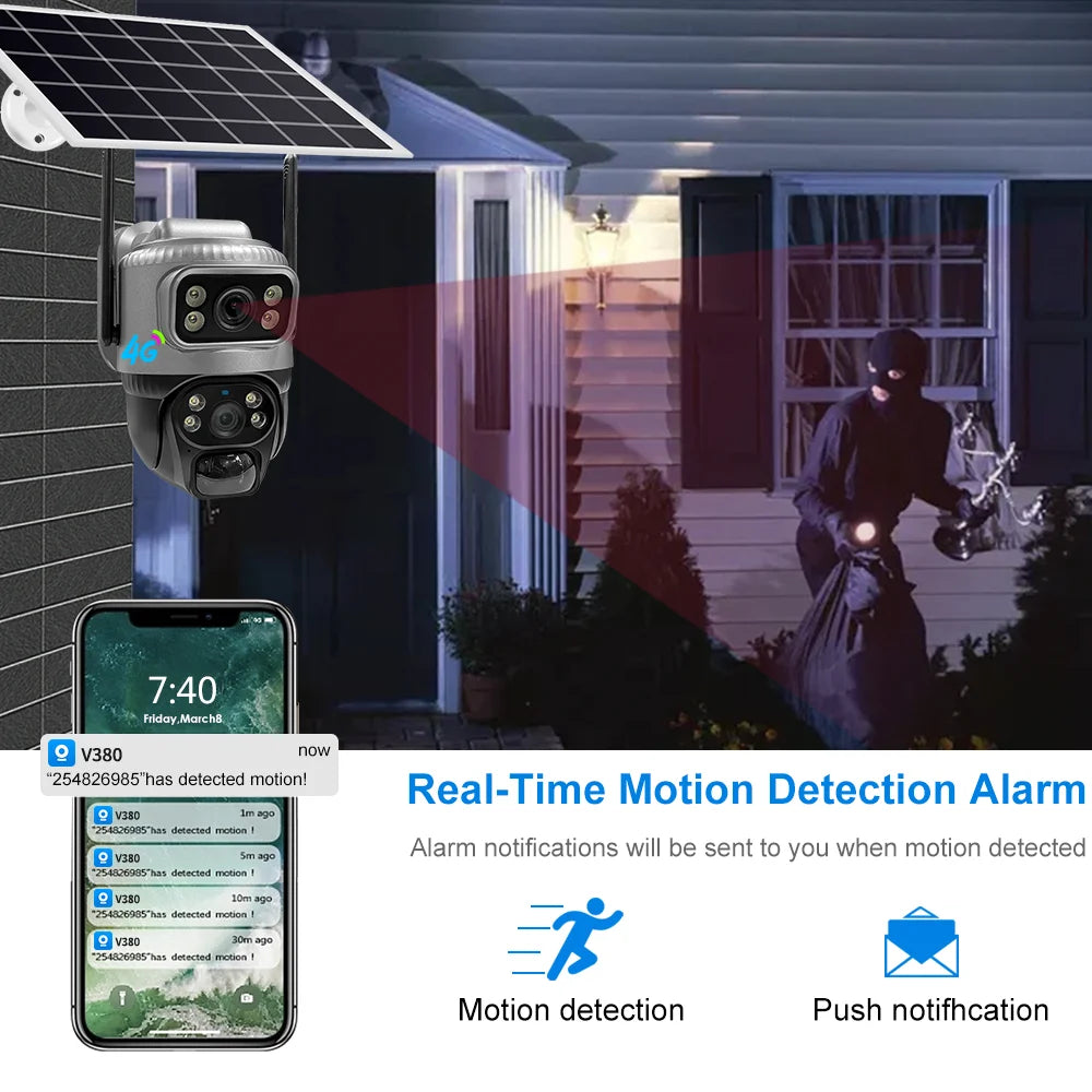4G Solar Dual-Lens Outdoor Security Camera with 10X Zoom and Human Detection