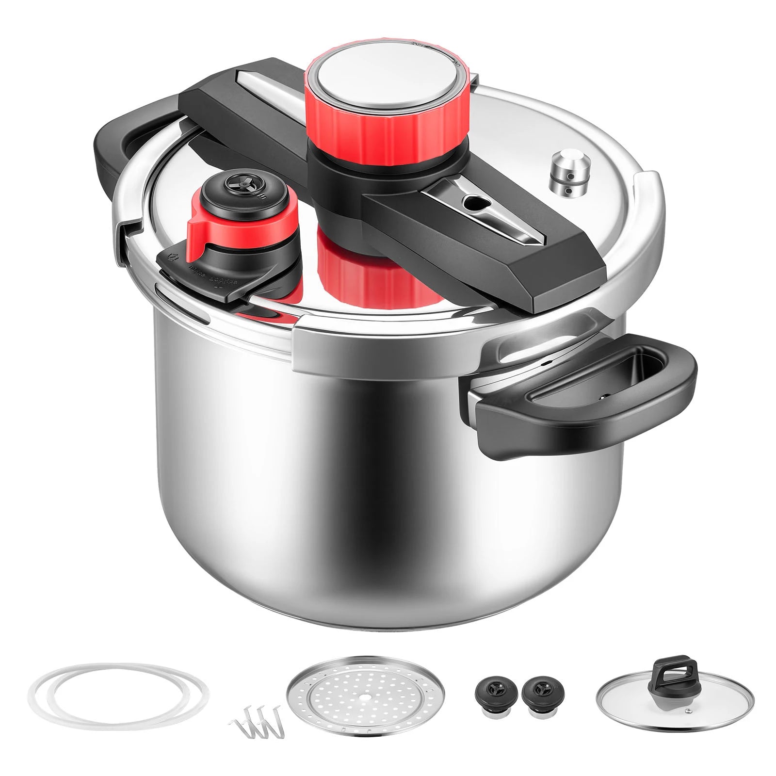 Tryksteger i rustfrit stål 6,3–12Qt med 3 trykniveauer