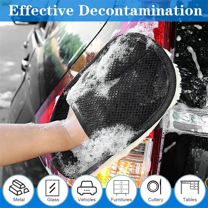ISGTDRM Car Cleaning Sponge Glove Car Polishing Washing Mitt Gloves Microfibre Wash For Automotive Kitchen Homes Cleaner Wool