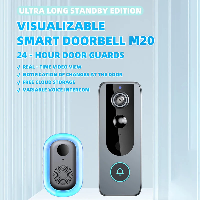 Outdoor Wireless Video Doorbell with Solar Rain Cover Camera IP65 Waterproof Digital Door Monitoring Smart Home Video Intercome