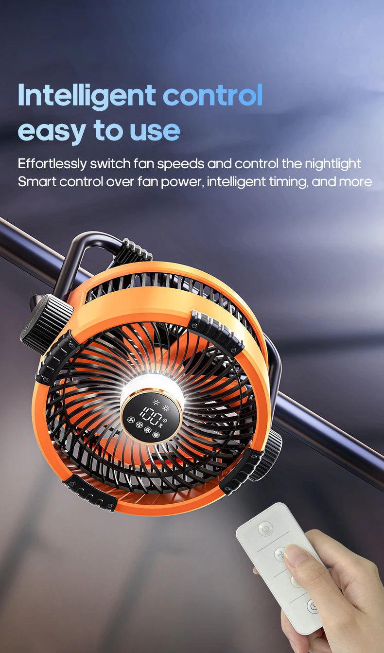 20000mAh Outdoor Camping Fan with LED Light and Remote Control