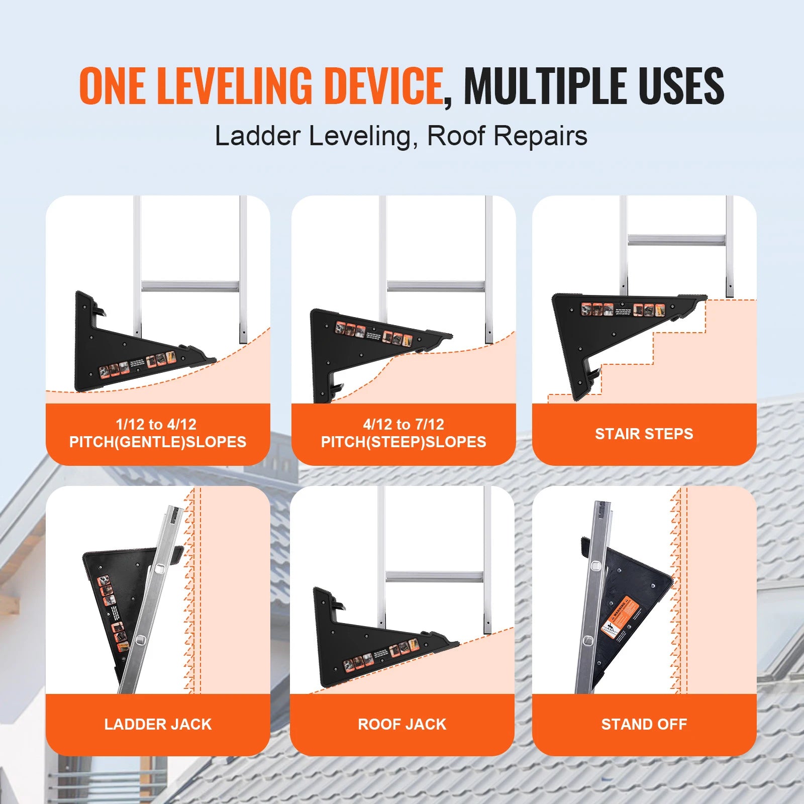 SucceBuy Ladder Levler 380lbs Carico PP Strumento di livellamento per scale Rampino per scale a gradini Stabilizzatore con vano di conservazione Facile da usare Stabile