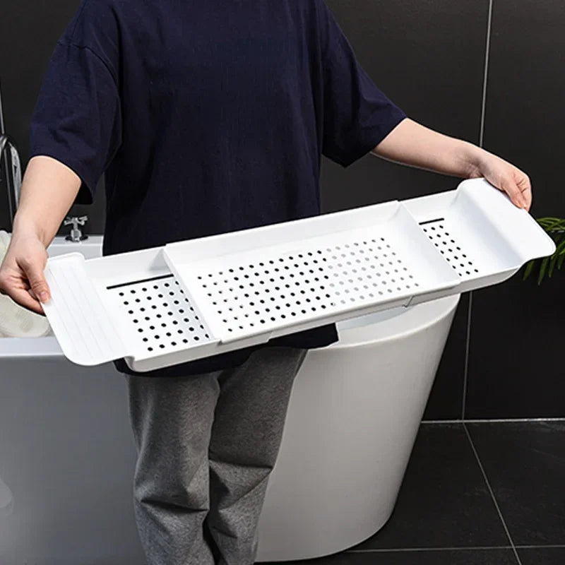 Multi-Function Retractable Bathtub Storage Rack Bath Tray Shelf Tub Towel Storage Shelf Kitchen Sink Drain Holder