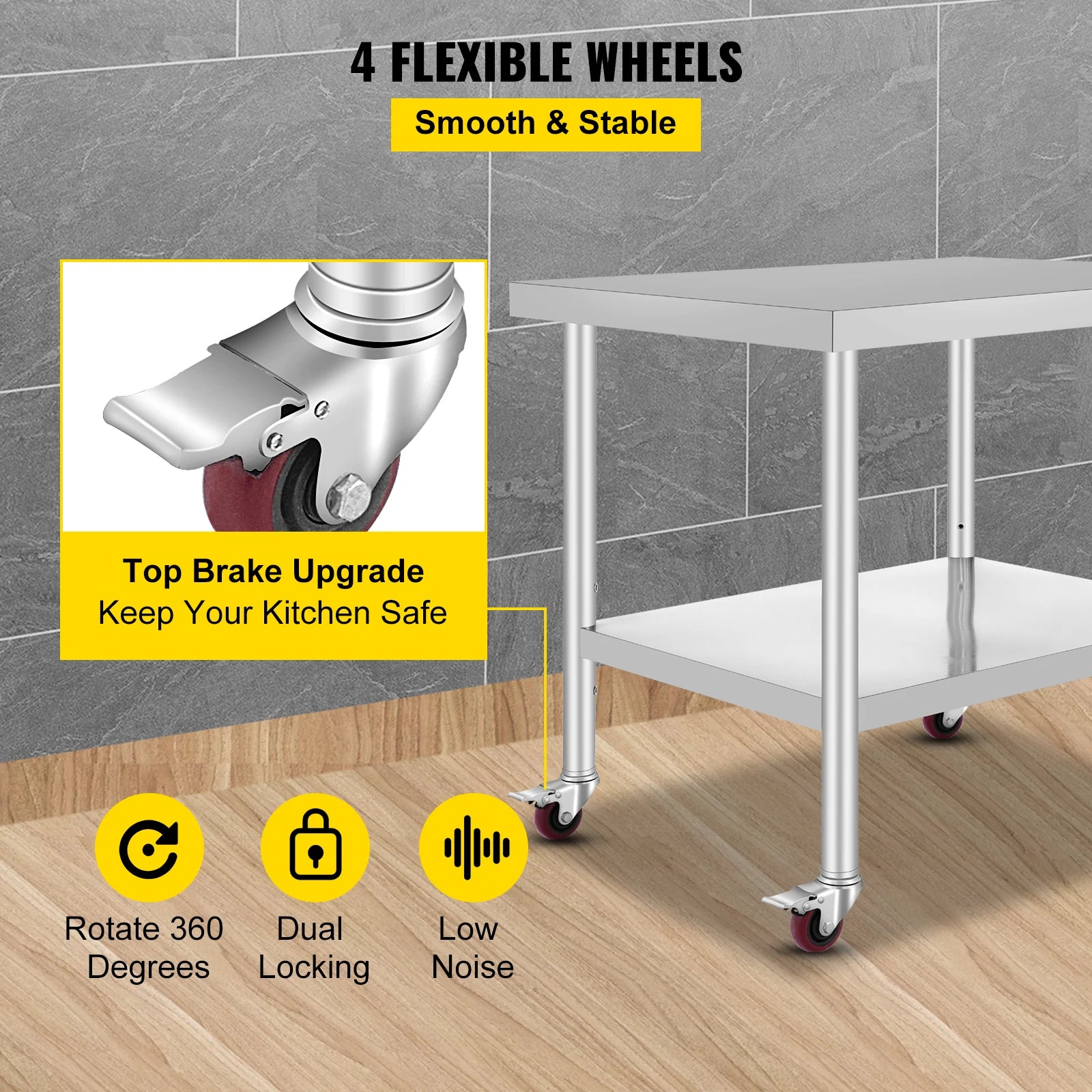 36 x 30 Inch Stainless Steel Work Table with Wheels