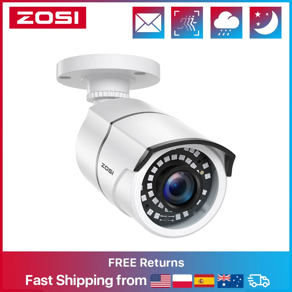 ZOSI 1080P 2MP Wired Bullet CCTV Camera with 120ft Night Vision