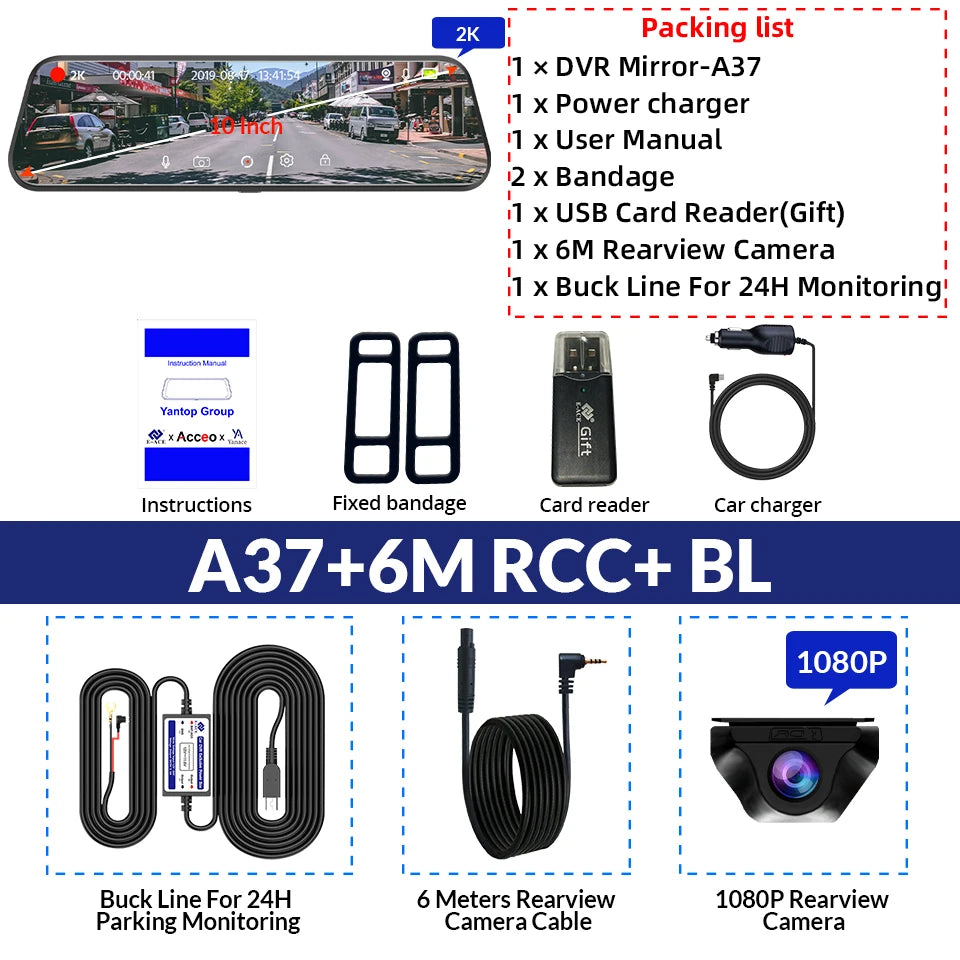 Dash Cam Touch GPS WIFI 24h Night Vision 10 Inch 2K+1080P Rearview Mirror Sony Rear Camera Car DVR Black Box 70mai Dashcam