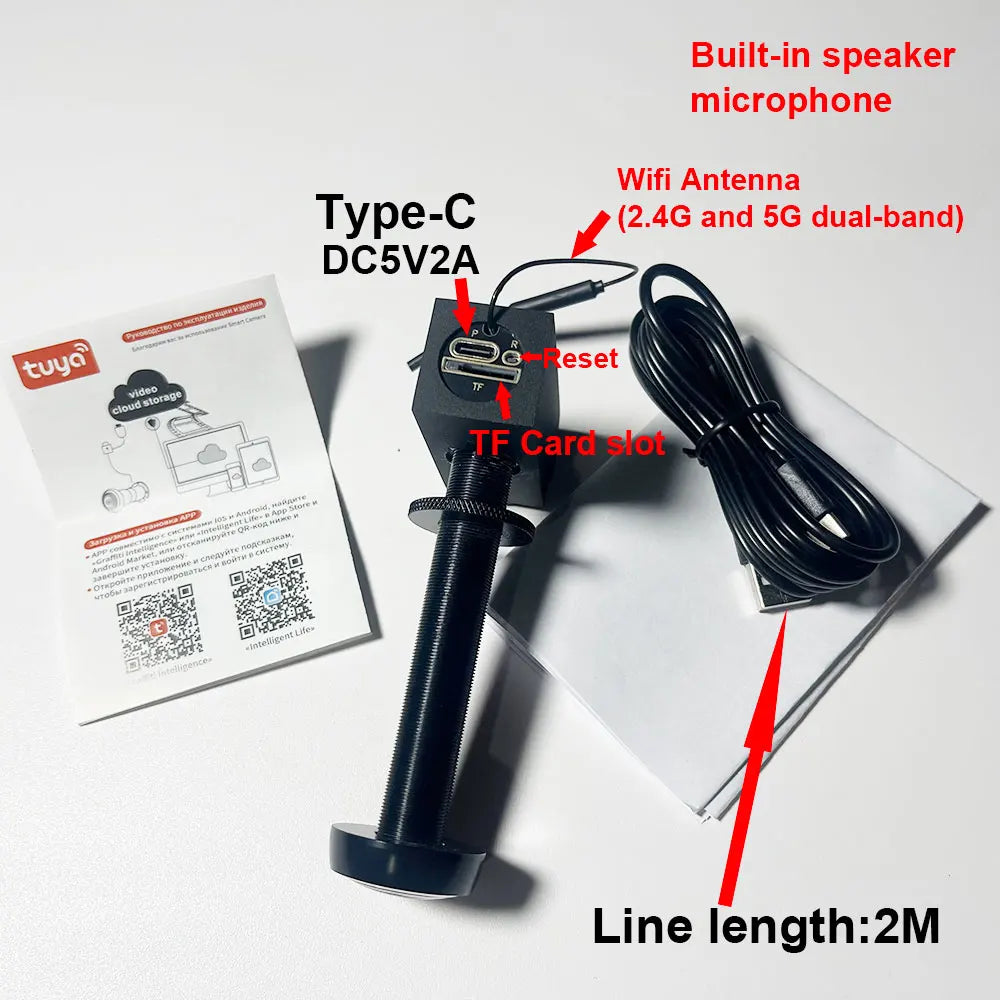 14mm Door Camera Tuya Video Peephole 2.4G / 5G Wifi Camera Mini Motion Detection Door Viewer Video Eye ONVIF RTSP Home Security