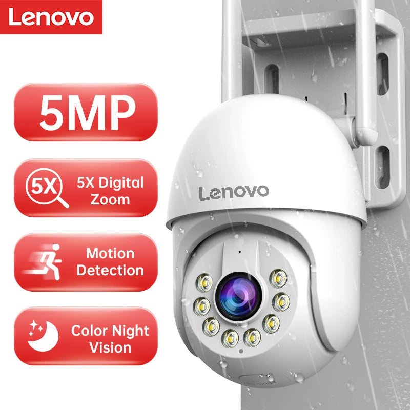 Lenovo 5MP Smart Wifi PTZ Camera Outdoor 5x Digital Zoom Auto Tracking ONVIF CCTV IP Camera Security Video Surveillance Camera
