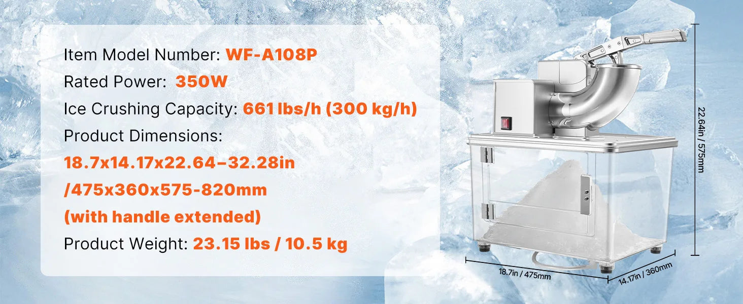 Kommmerciel isknuser 661 lbs/t Elektrisk snekonemaskine 350W