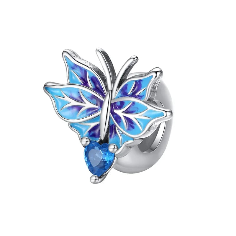 100% 925 Sterling Silver Rainbow Zircon Colorful Butterfly Dragon Shaped Silicone Stopper Charms Beads Fit DIY Bracelets Jewelry