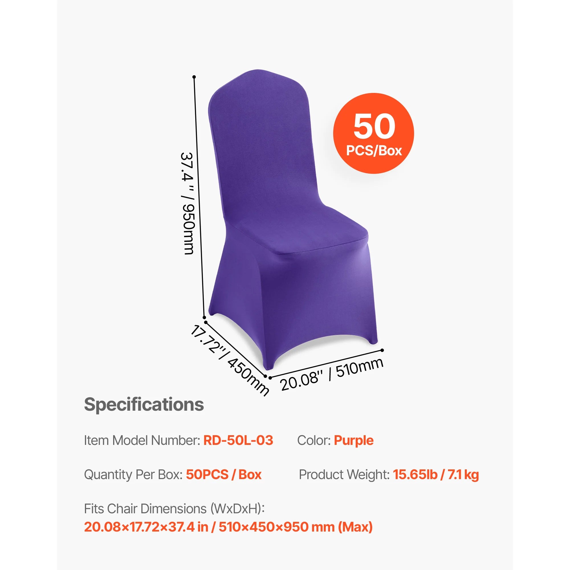SucceBuy 50 st lila stolsöverdrag av polyester spandex, stretchbart överdrag till stolar, för bröllop/fest, platt framkant (Flat-Front) stolsöverdrag