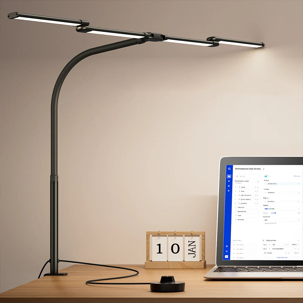 Nastaviteľná LED stolová lampa so svorkou a automatickým stmievaním svetla