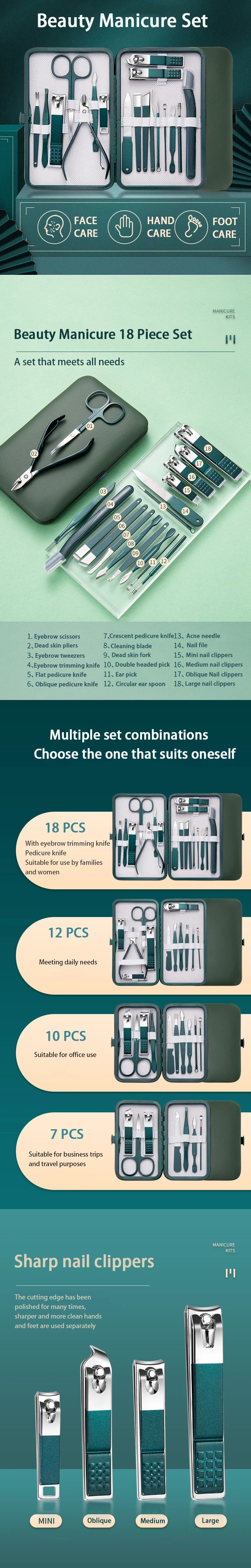 Green Manicure Set with Leather Case