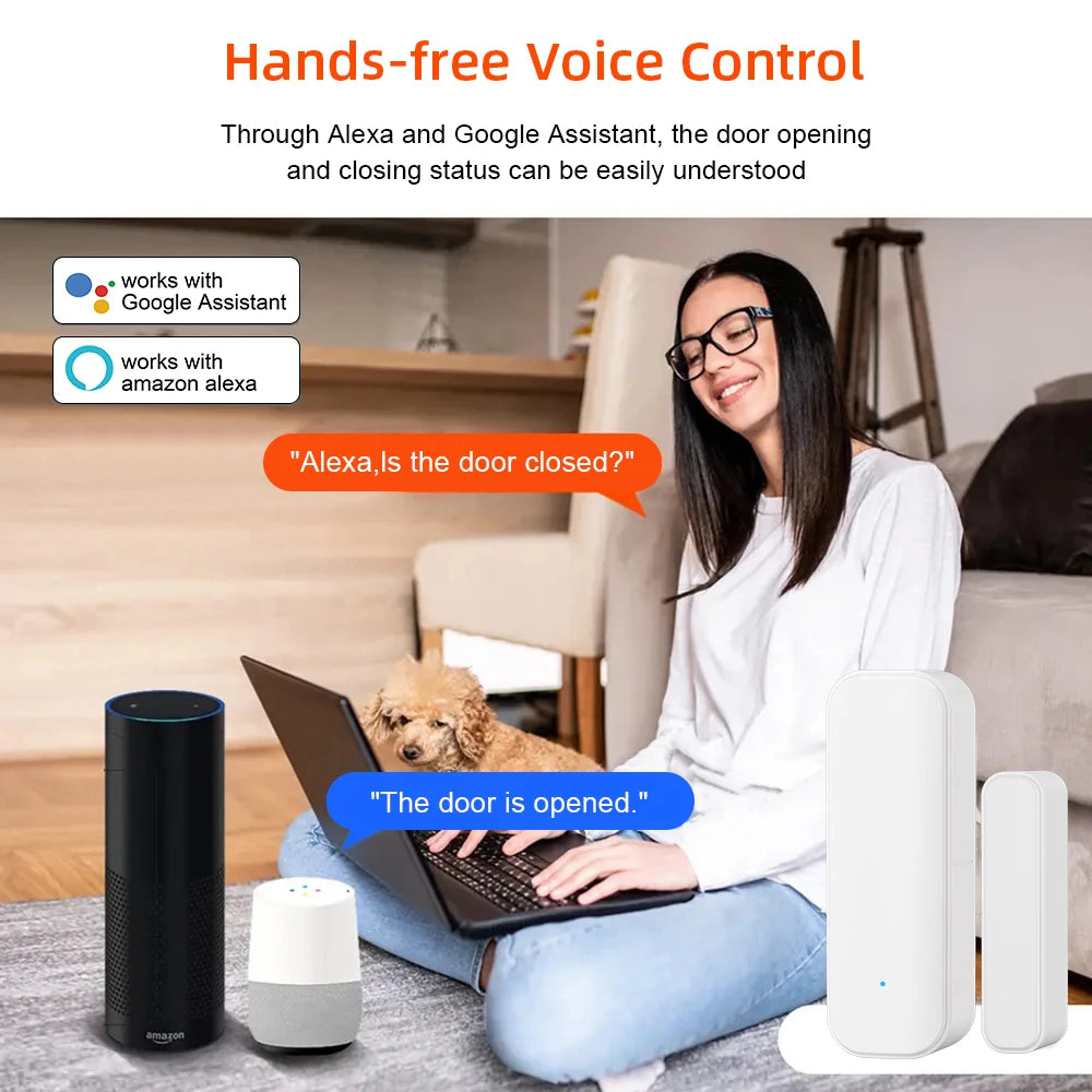 Tuya WiFi or Zigbee Window Door Sensor Smart Home Security Alarm System Voice Control Via Alexa Google Home Smart