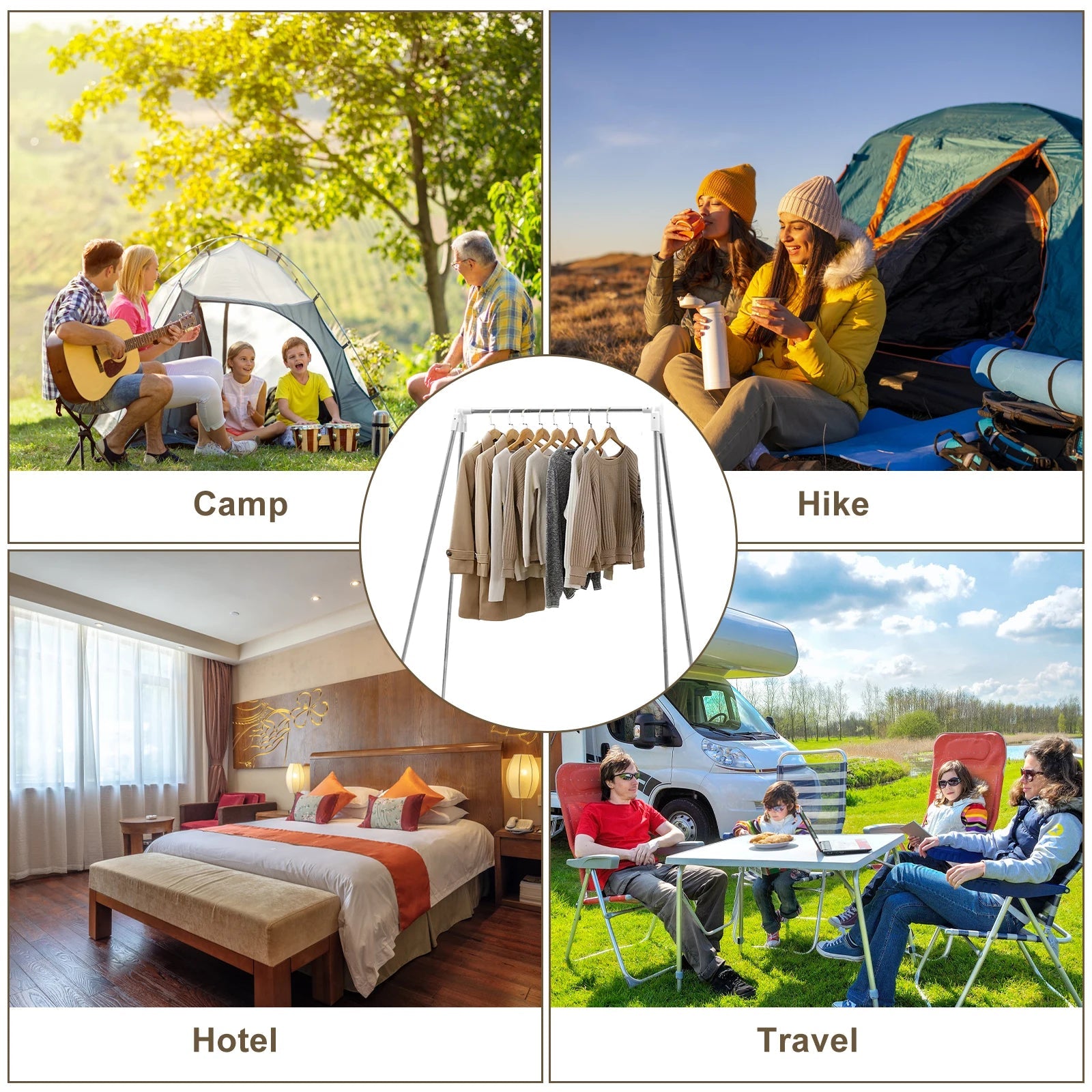 Collapsible Floor Stand Clothes Hanger Clothes Drying Rack Adjustable Angle Coat Hanger for Home Camping Travel Outdoor Storage