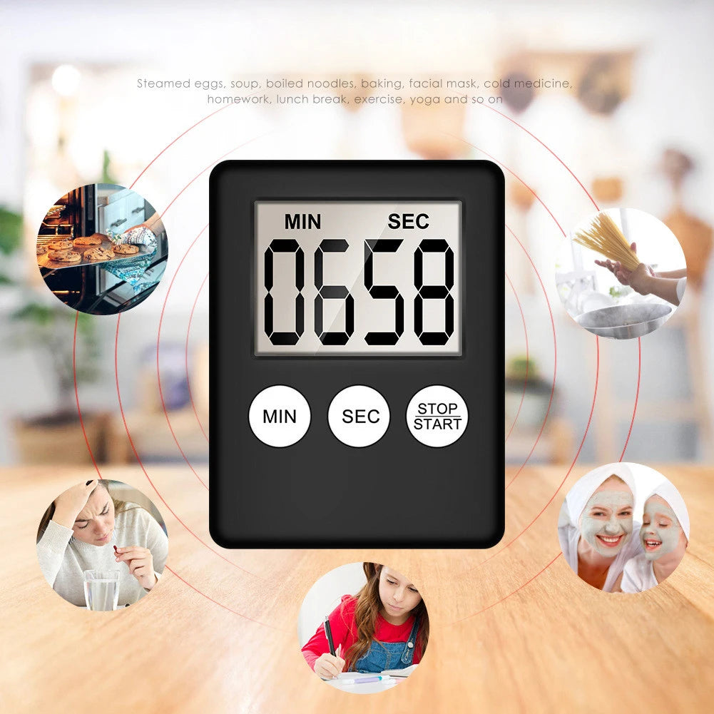 Mini Digital Kitchen Timer with LCD, Magnetic Back and Battery