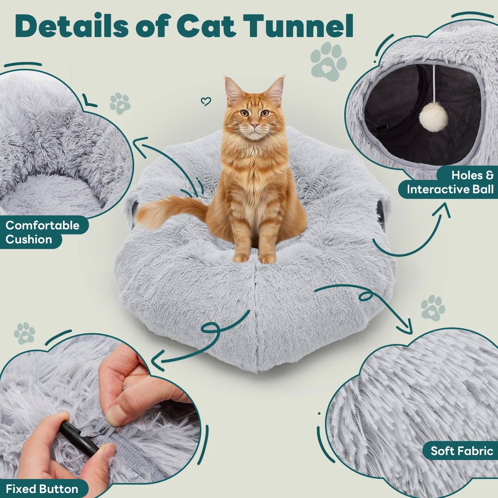 Donut Cat Tunnel Bed 3-in-1 Plush Hideout, Sleep & Play
