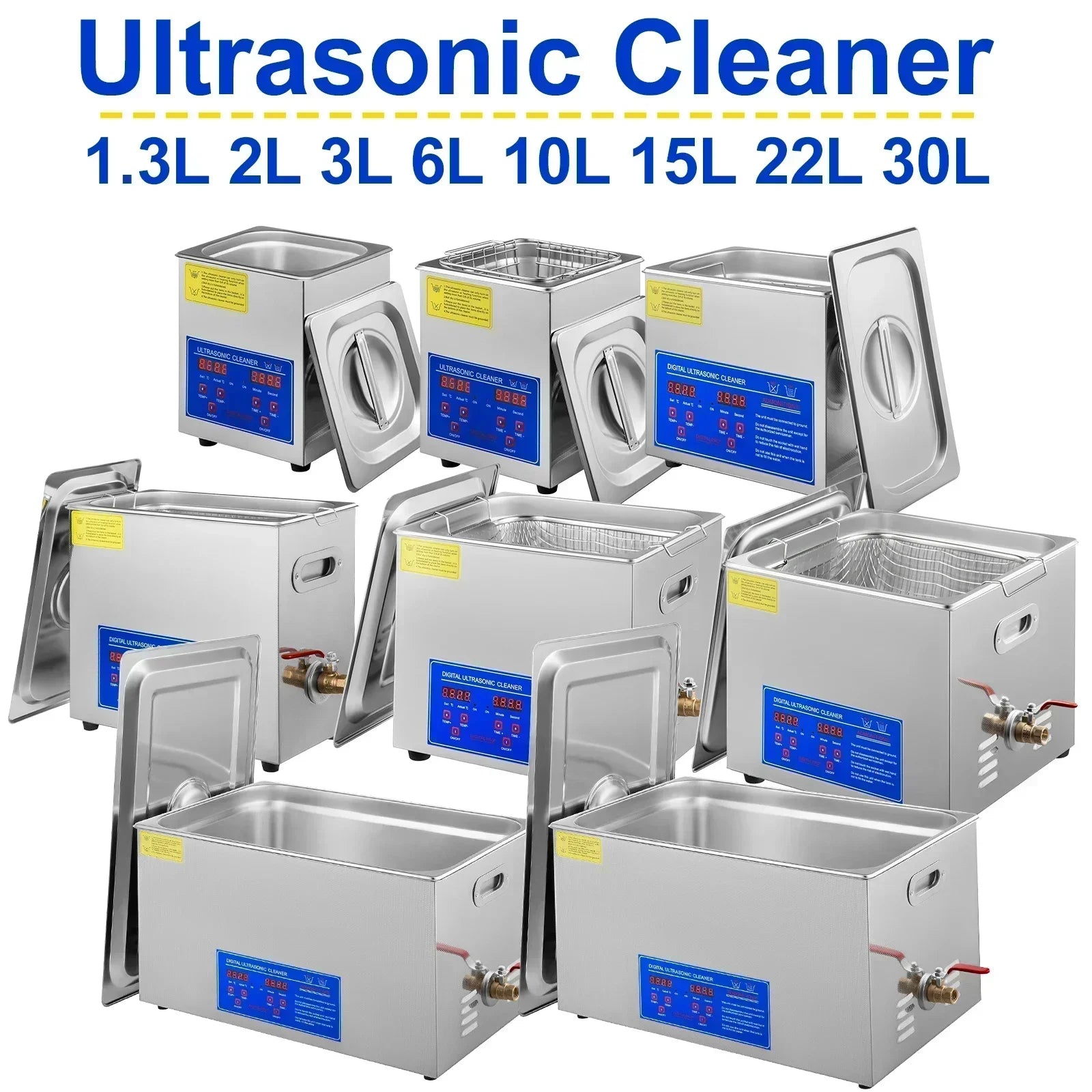 Ultragarsinis valymo aparatas 1,3L–30L 40kHz nerūdijančio plieno talpa