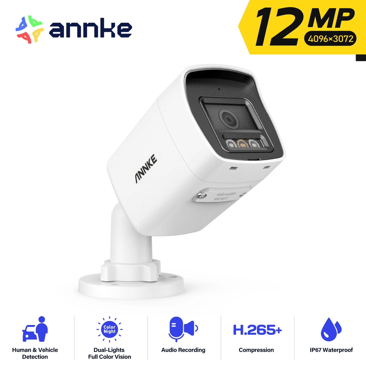 12MP PoE Outdoor Bullet Security Camera with Color Night Vision