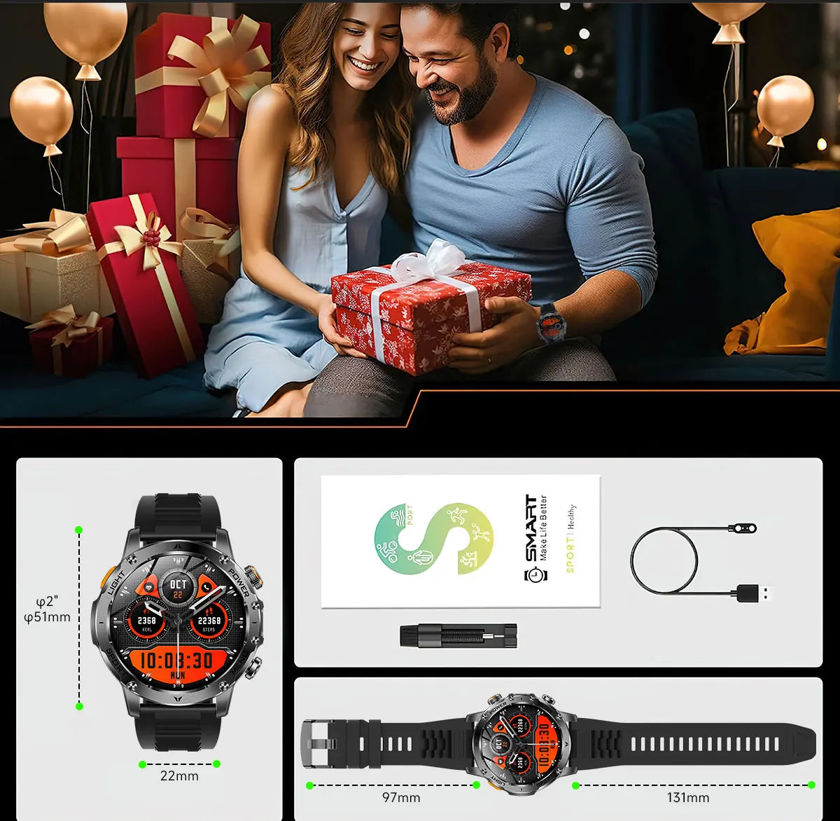 1,7-Inch Bluetooth Bel Smartwatch met Buitenverlichting