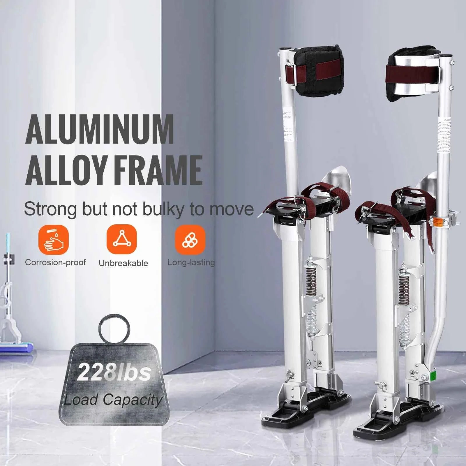 Adjustable Aluminum Drywall Stilts 18-30 in with Protective Knee Pads