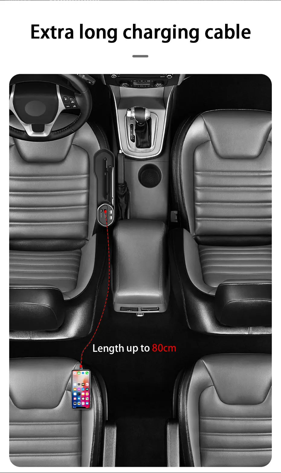 Car Seat Gap Organizer with Wireless Charging and Storage Box