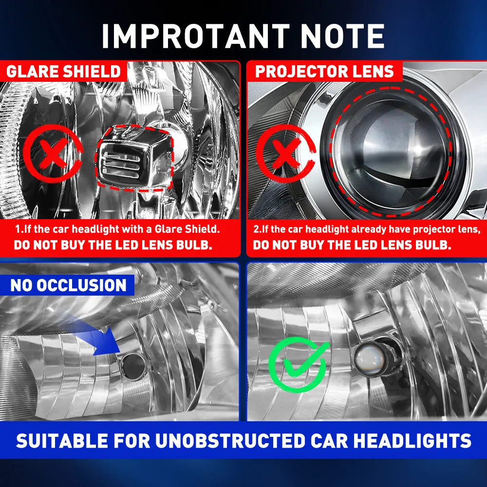 AUXITO 2Pcs H7 LED Headlight Bulb With Projector Lens 25000LM 6500K White High Low Beam For Left Right Hand Drive Headlamp 12V