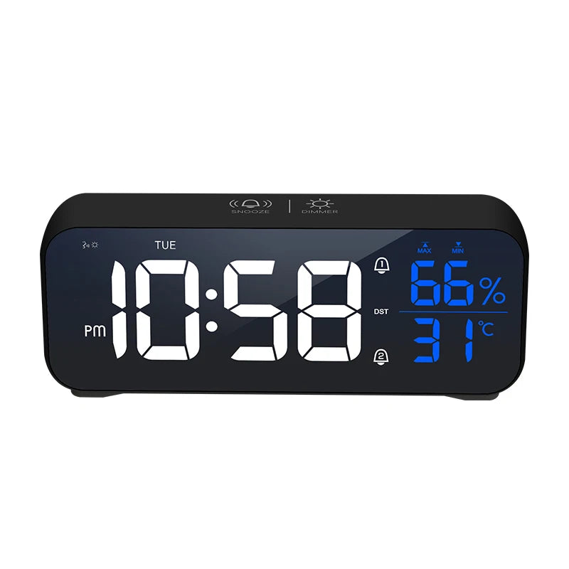 Digital Alarm Clock with Temperature, Dual Alarms & LED Display