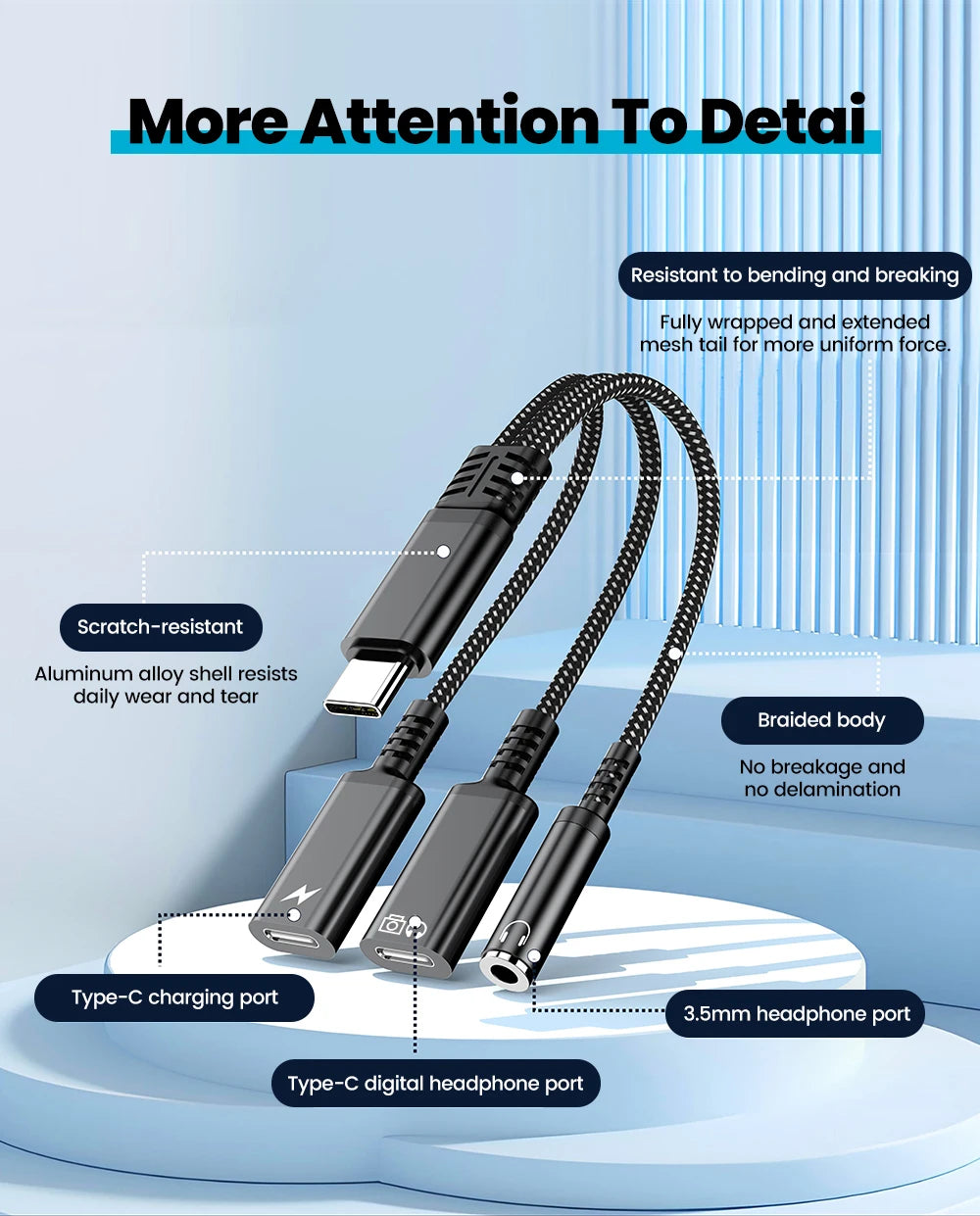 محول صوت وشحن USB-C ثلاثة في واحد