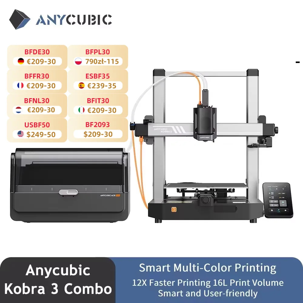 ANYCUBIC Kobra 3 Combo AE Verze Vícebarevná FDM 3D Tiskárna