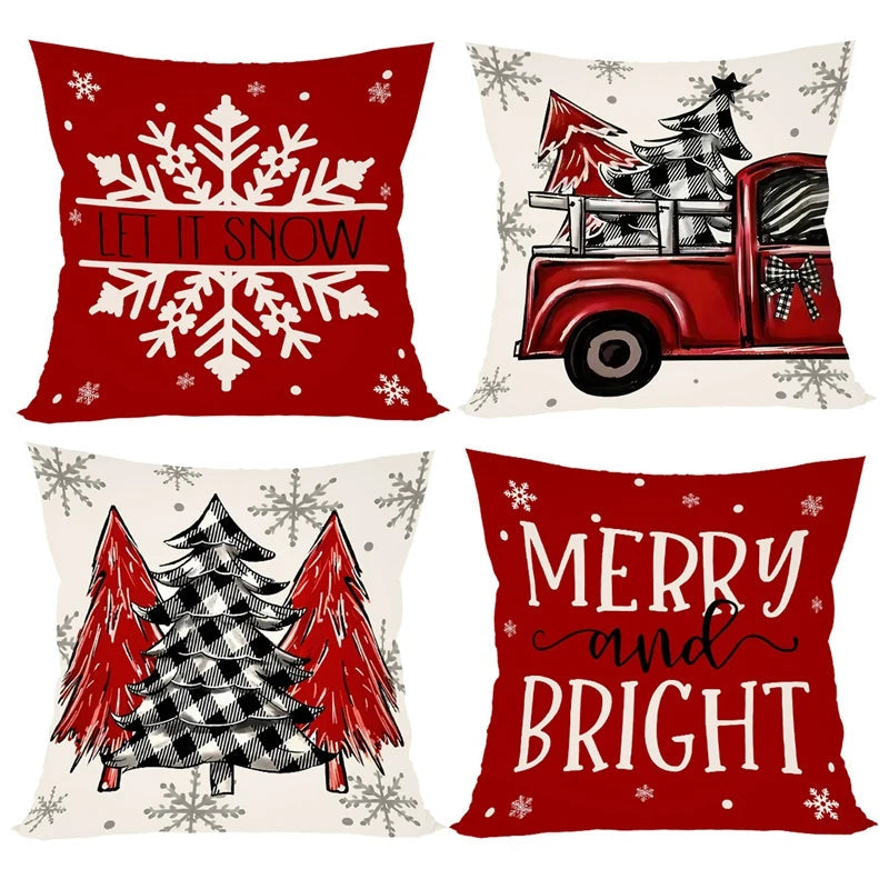 4pcs Christmas Pillow Covers 45x45cm Pillowcases Navidad Xmas Throw Pillow Covers For Home Sofa Couch Christmas Decorations 2025