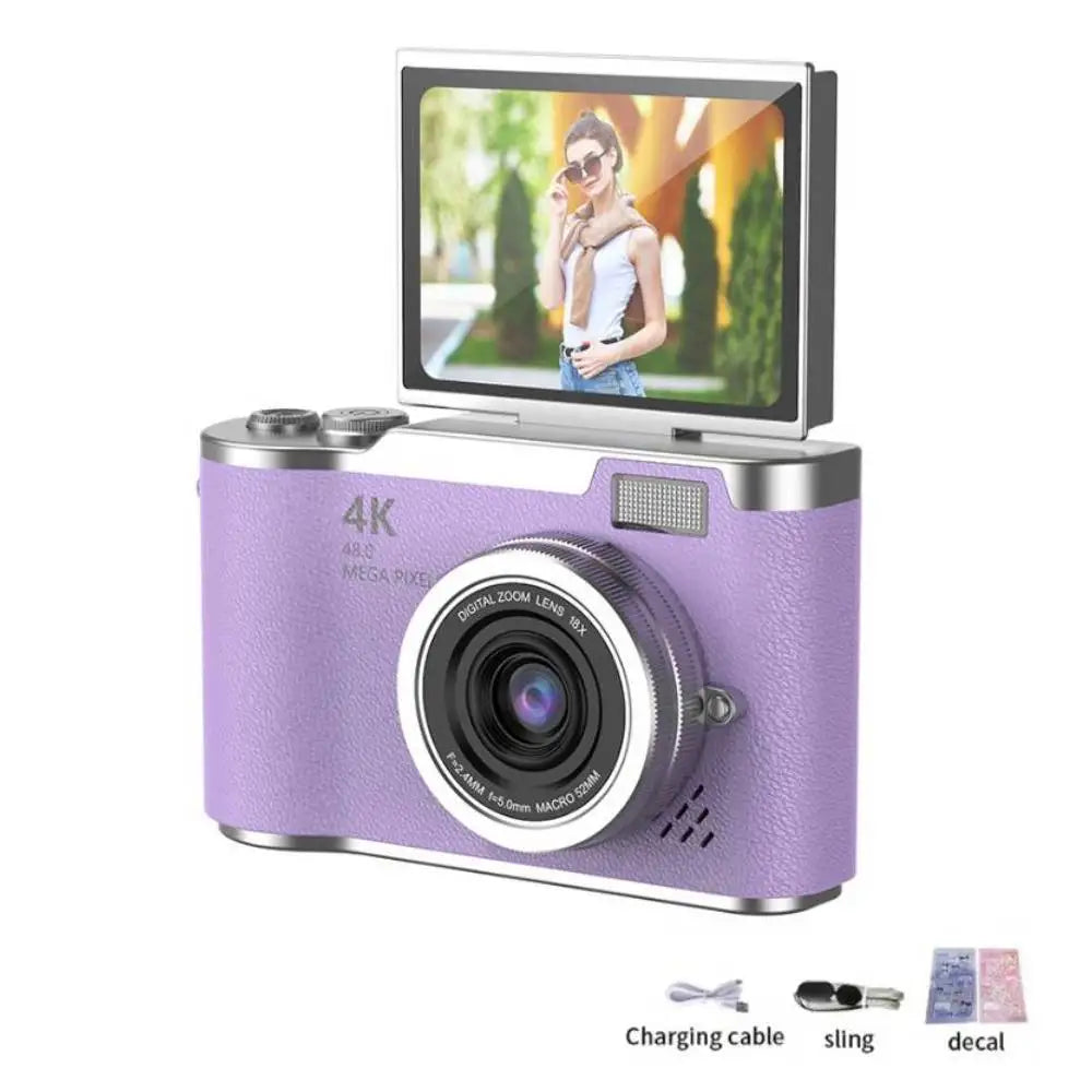 4K Digital Camera with 48MP, 8X Zoom, 180° Flip Screen, 32GB Card